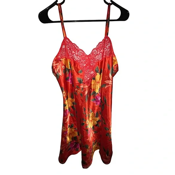 VICTORIA’S SECRET 90’s Vintage Orange Tropical Floral Satin Slip Dress M NWT - Picture 4 of 6